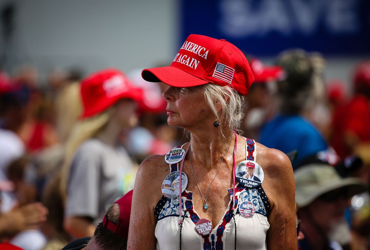 A woman wears a "Make America Great Again" hat during a rally hosted by former U.S. President Donald Trump (Eva Marie Uzcategui/Getty Images)