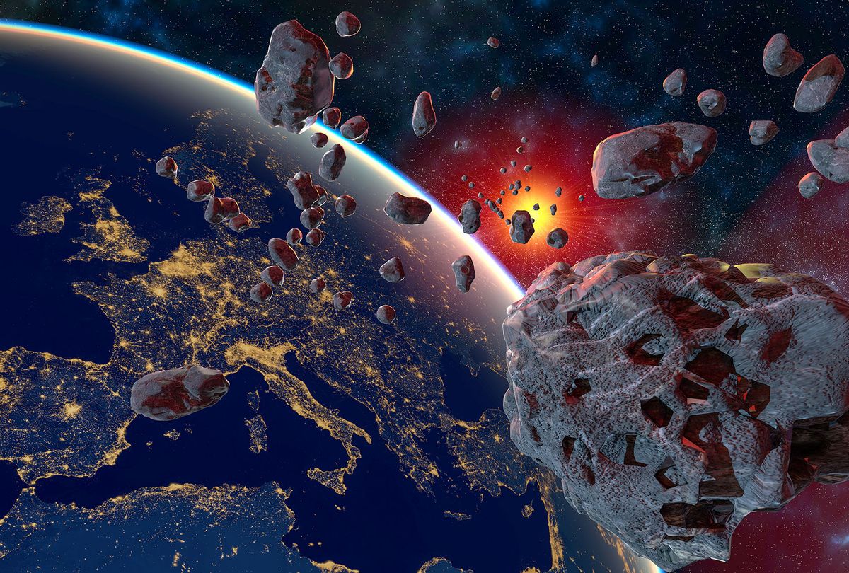 Asteroid and swarm of meteorites flying towards Earth (Getty Images/Mike Mareen)