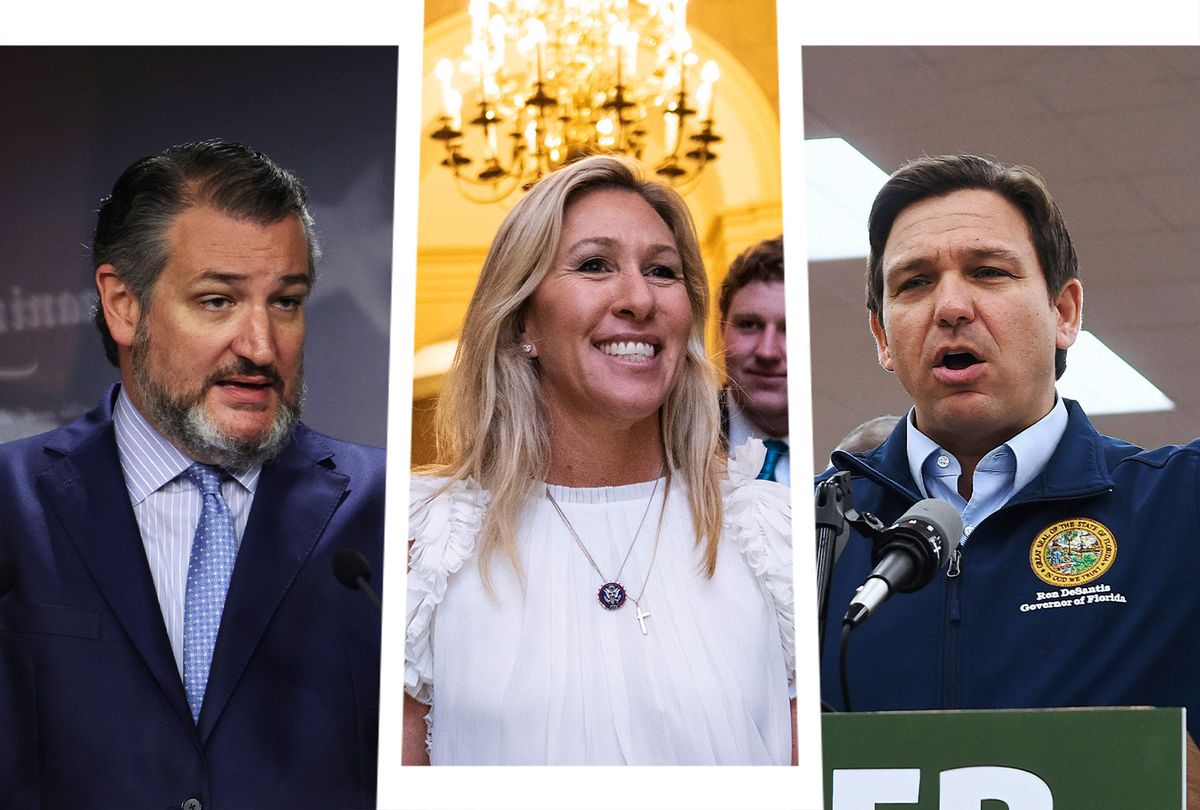 Ted Cruz, Marjorie Taylor Greene and Ron DeSantis (Photo illustration by Salon/Getty Images)