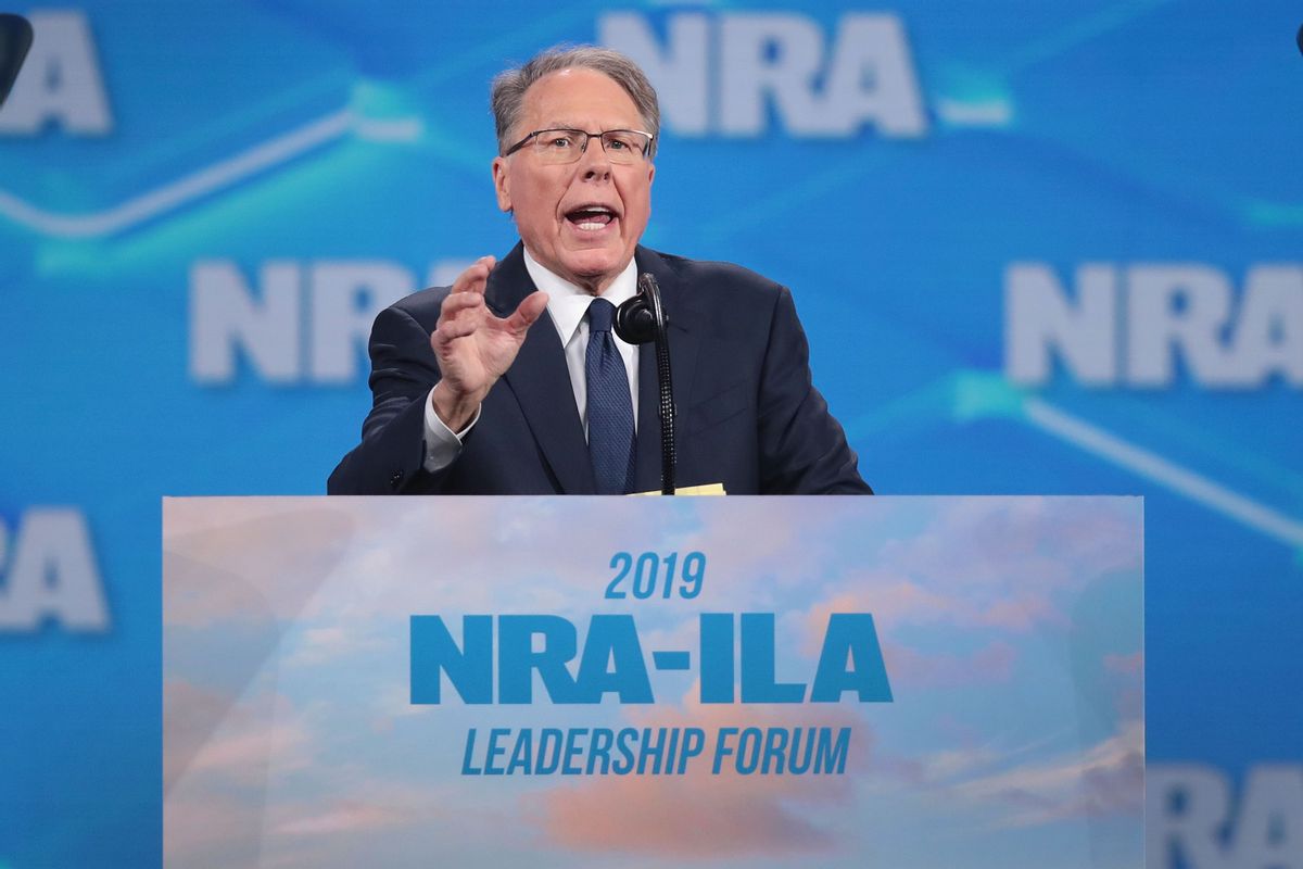 Wayne LaPierre, NRA vice president and CEO, speaks to guests at the NRA-ILA Leadership Forum at the 148th NRA Annual Meetings & Exhibits on April 26, 2019 in Indianapolis, Indiana. (Scott Olson/Getty Images)