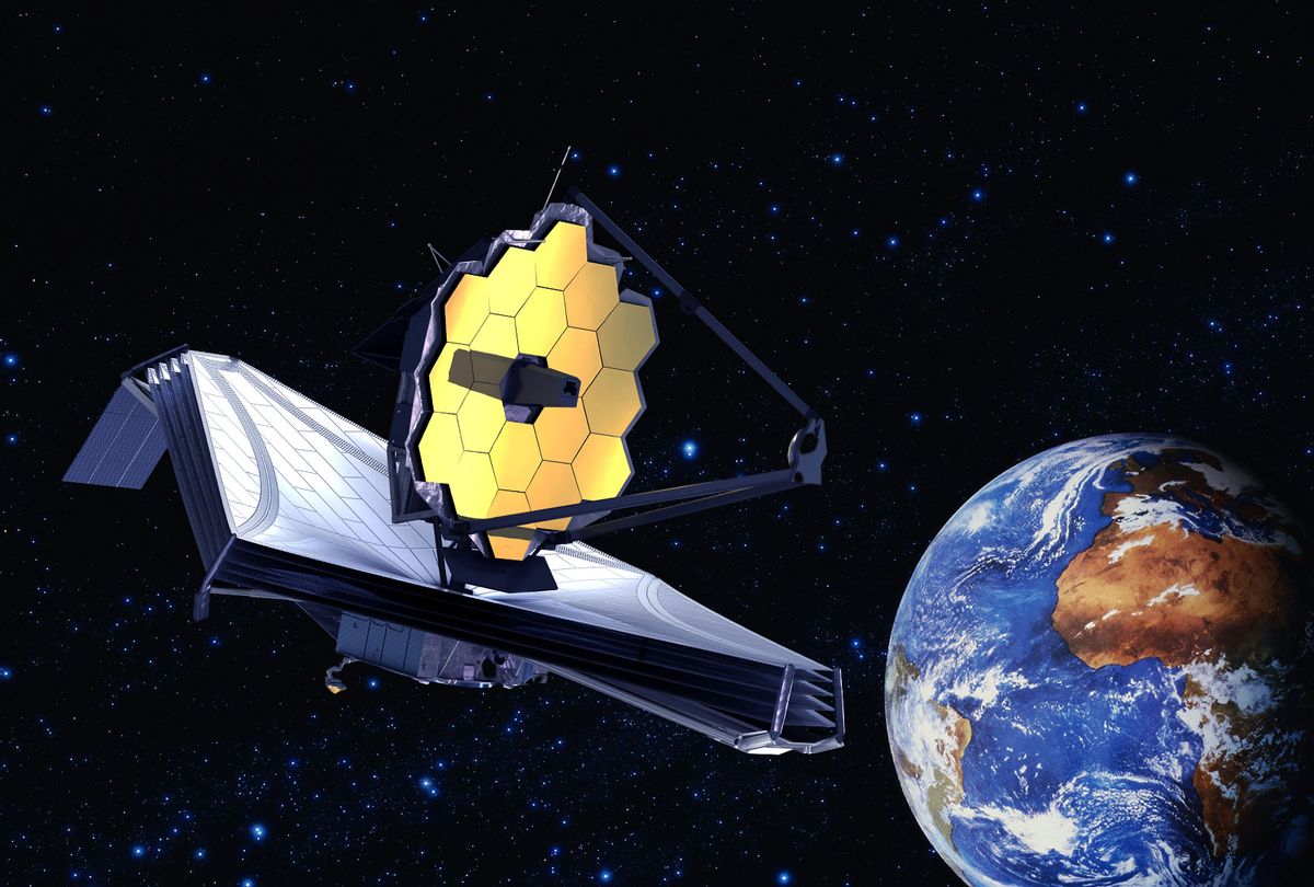 The James Webb Space Telescope hovering over Earth, concept (Photo illustration by Salon/Getty Images)