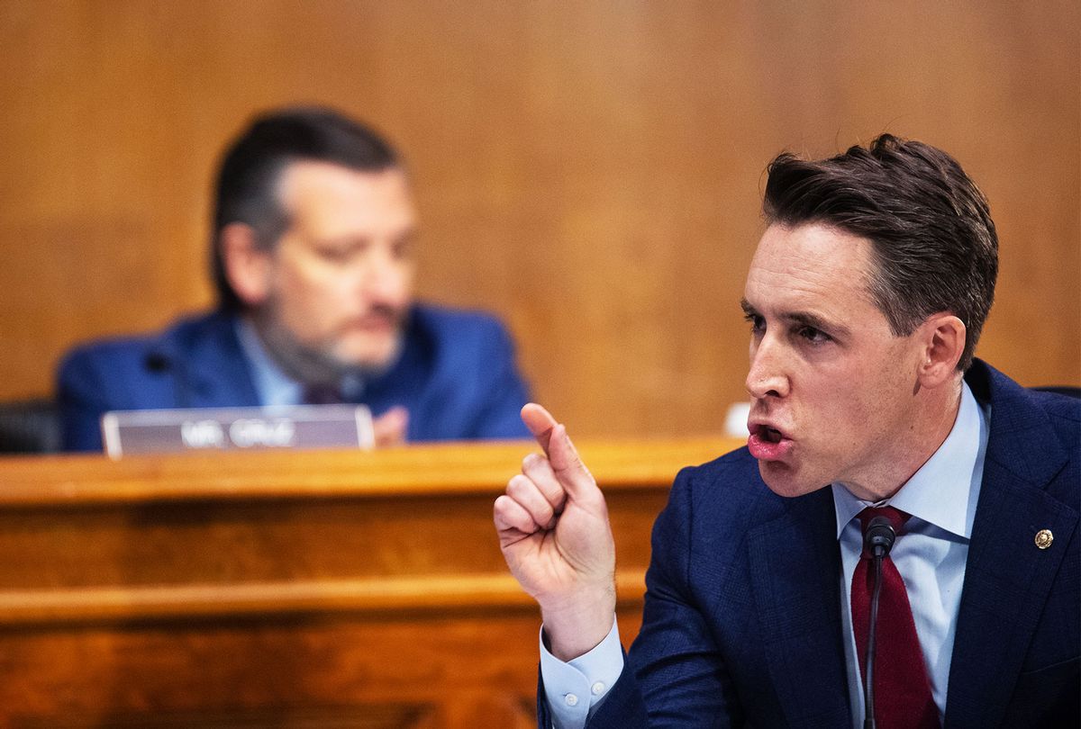 Sen. Josh Hawley (R-MO) asks a follow-up question to U.S. Attorney General Merrick Garland as he testifies before a Senate Judiciary Committee hearing on October 27, 2021 in Washington, DC. (Tom Brenner-Pool/Getty Images)