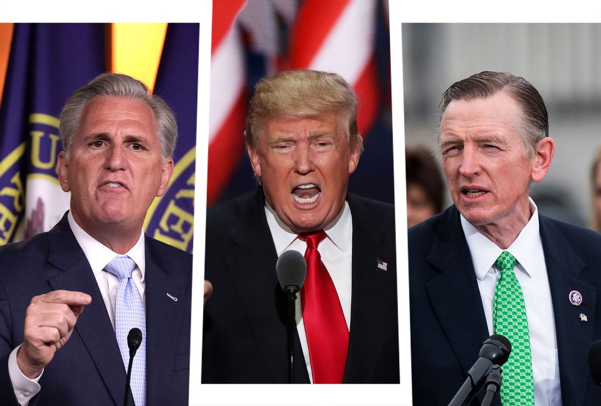 Kevin McCarthy, Donald Trump and Paul Gosar (Photo illustration by Salon/Getty Images)
