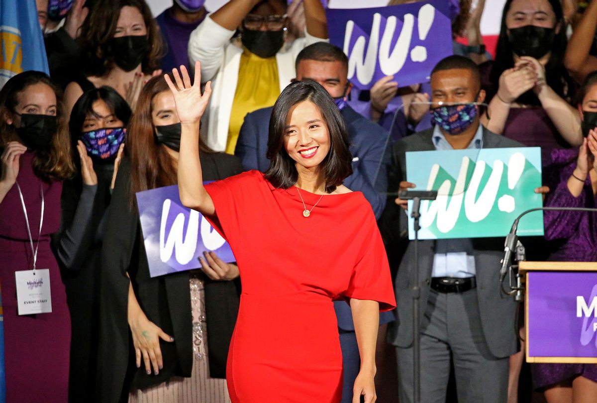 City Councilor Michelle Wu celebrates winning the election to become Mayor of the City of Boston on November 2, 2021 in , BOSTON, MA. (Stuart Cahill/MediaNews Group/Boston Herald)