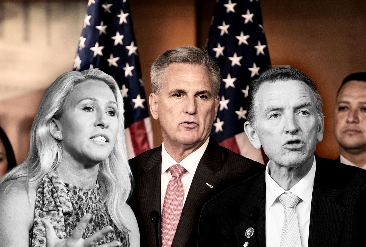 Marjorie Taylor Greene, Kevin McCarthy and Paul Gosar (Photo illustration by Salon/Getty Images)
