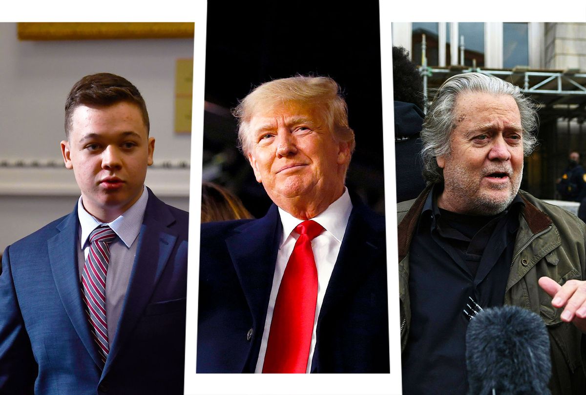Kyle Rittenhouse, Donald Trump and Steven Bannon (Photo illustration by Salon/Getty Images)