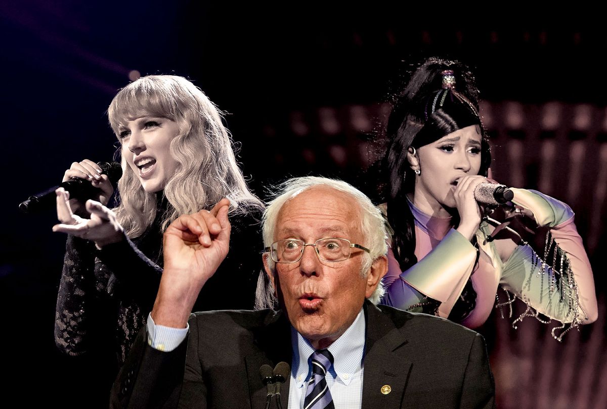 Bernie Sanders, Taylor Swift and Cardi B (Photo illustration by Salon/Getty Images)