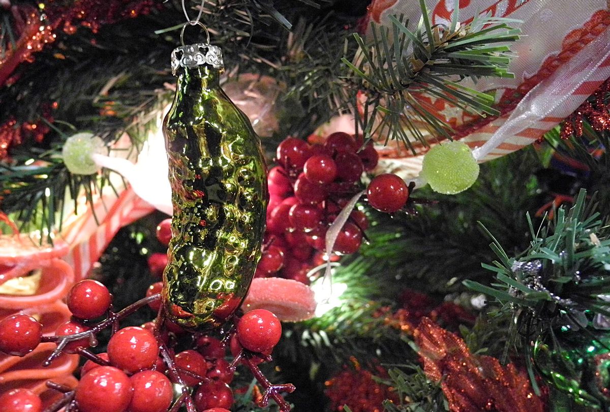 A Christmas pickle hangs on a Christmas tree in New York, 2016 (Johannes Schmitt-Tegge/picture alliance via Getty Images)
