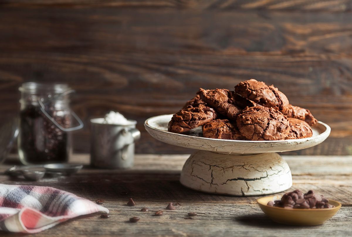 A plate of homemade double chocolate espresso cookies (Getty Images/George Crudo Photography)