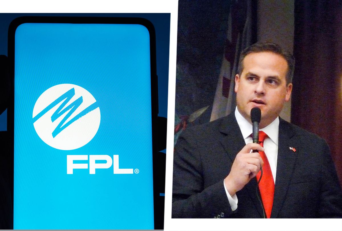 Florida Power and Light Company (FPL) logo seen displayed on a smartphone | Rep. Frank Artiles, R-Miami, debates a measure considered on the House floor, March 9, 2012. (Photo illustration by Salon/Getty Images/Florida House of Representatives)