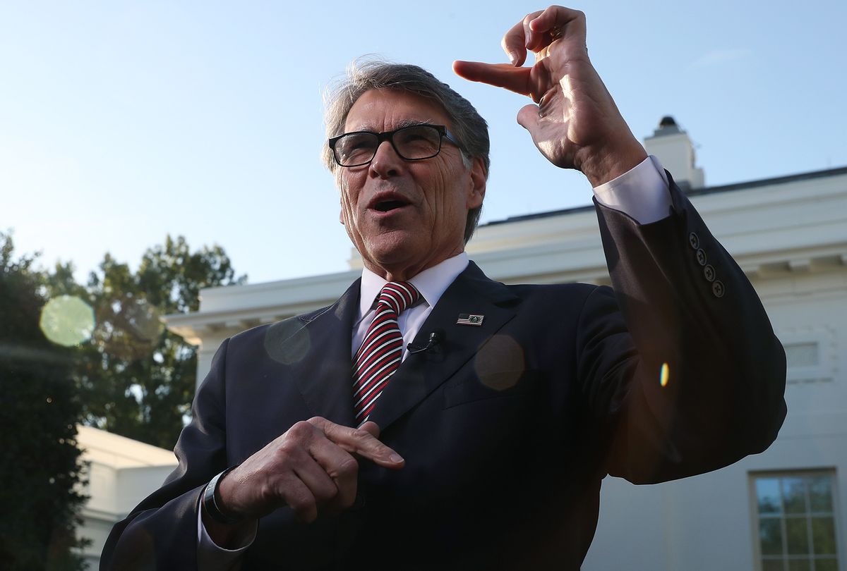 U.S. Secretary of Energy Rick Perry speaks to the media on the White House driveway after appearing on morning television shows, on October 23, 2019. (Mark Wilson/Getty Images)