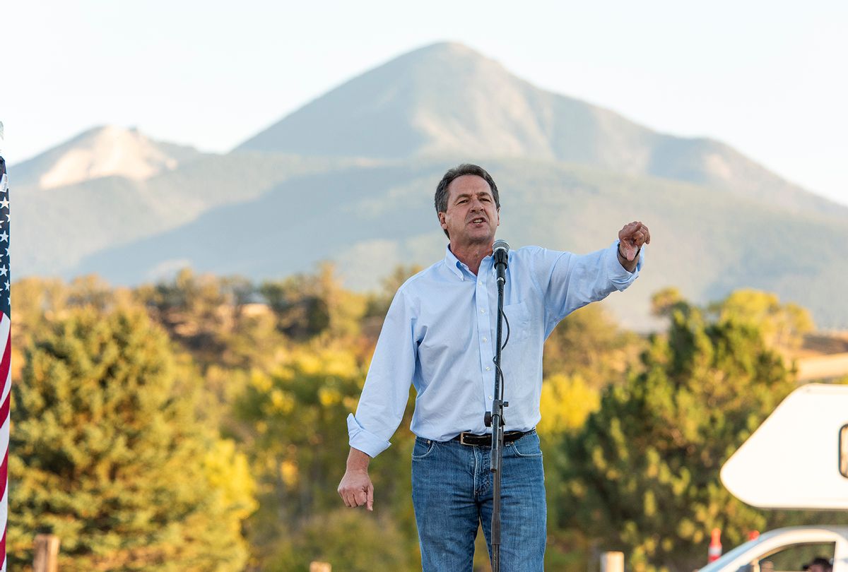 Montana democratic Governor Steve Bullock campaigns for the senate at a drive in rally on October 3, 2020 in Livingston, Montana. (William Campbell/Getty Images)