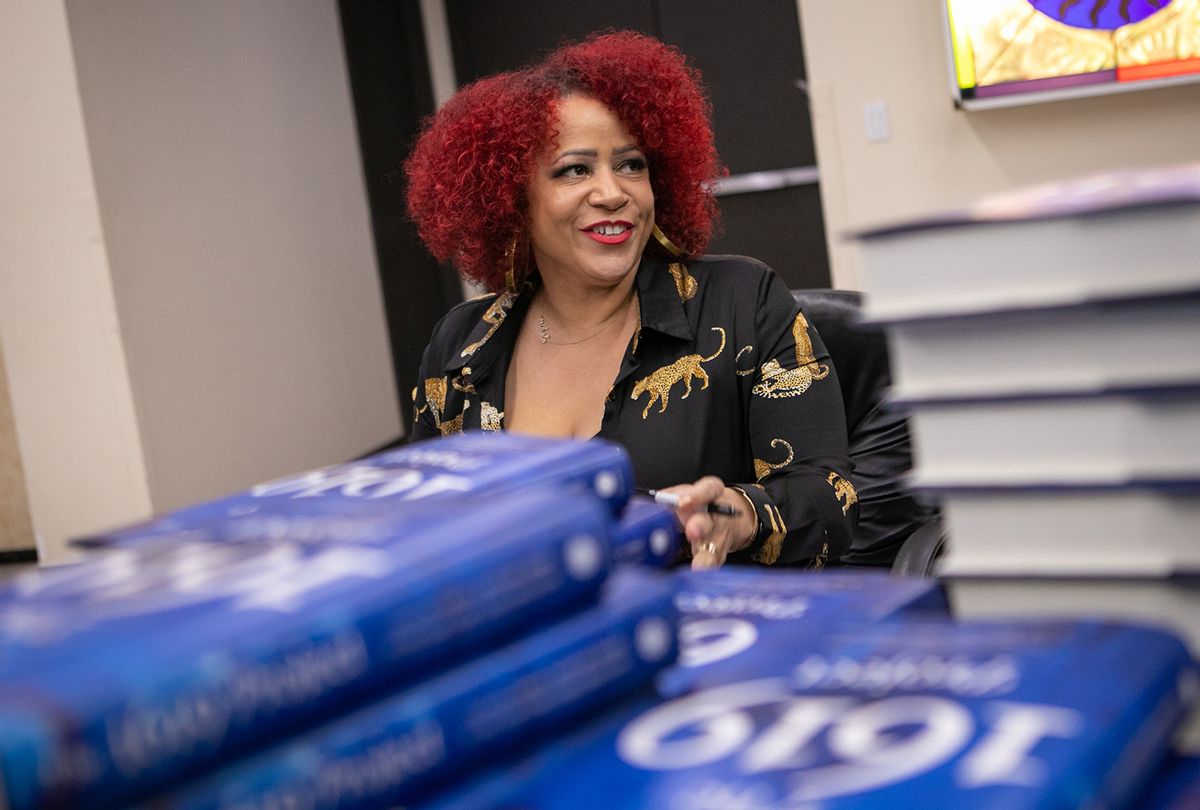 Pulitzer Prize-winning investigative journalist Nikole Hannah-Jones signs books for her supporters in Los Angeles. (Getty Images)