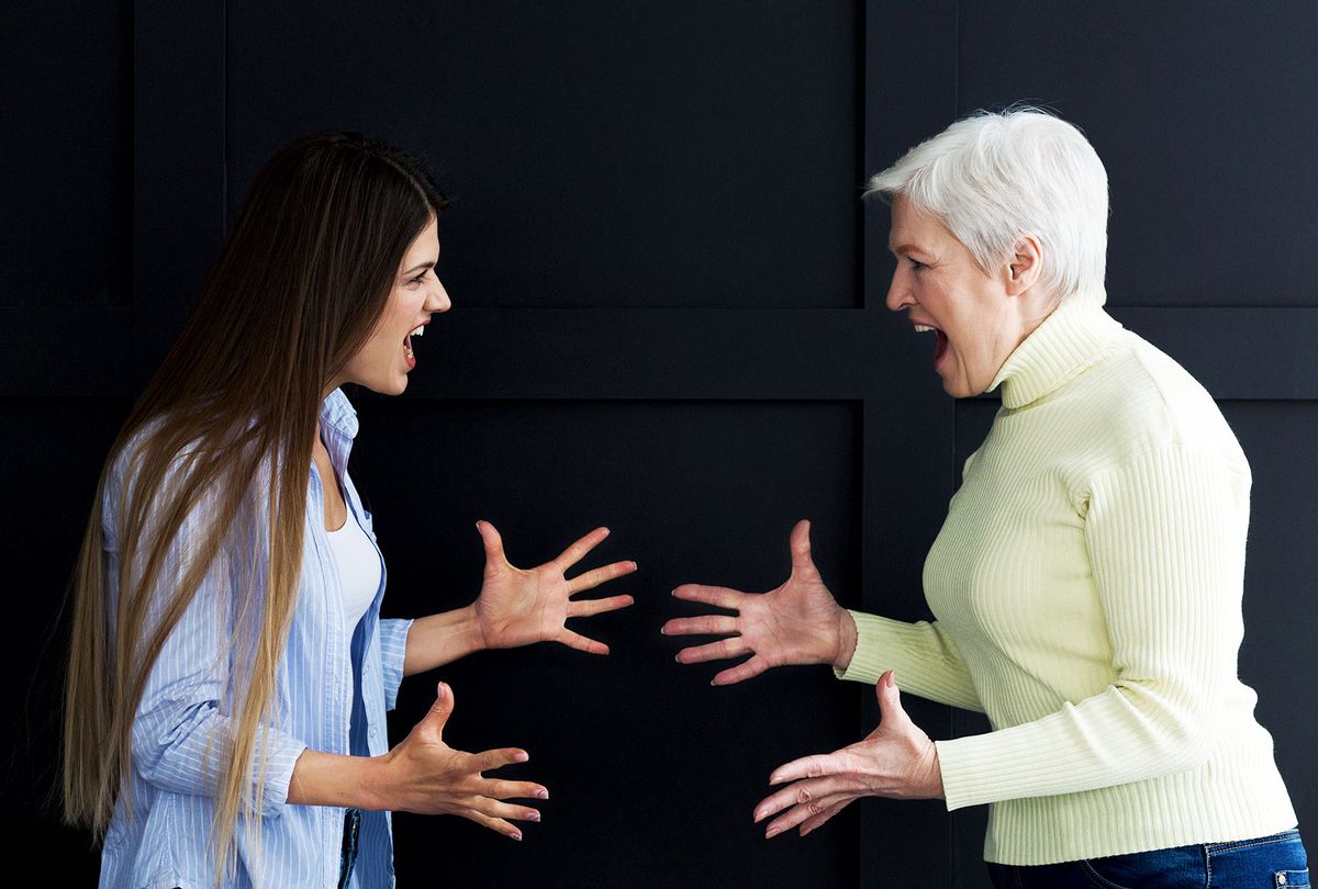 Mother and daughter yelling at each other (Getty Images/Prostock-Studio)