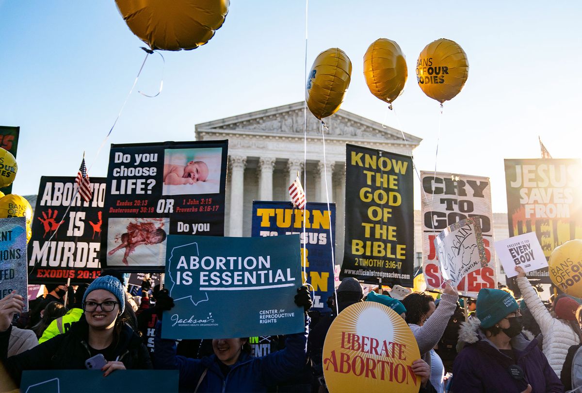 Abortion rights advocates and anti-abortion protesters demonstrate in front of the Supreme Court of the United States Supreme Court of the United States on Wednesday, Dec. 1, 2021 in Washington, DC. (Kent Nishimura / Los Angeles Times via Getty Images)