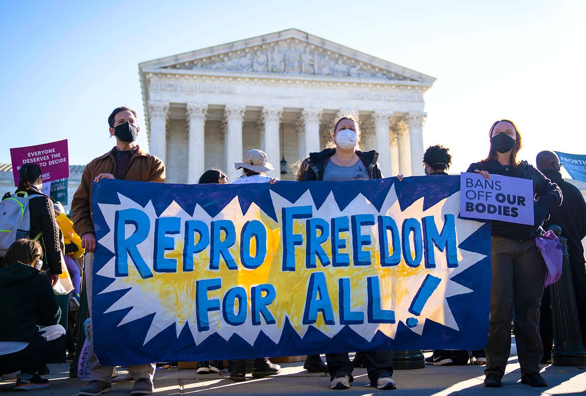 Pro-choice demonstrators rally outside the U.S. Supreme Court on November 01, 2021 in Washington, DC. On Monday, the Supreme Court is hearing arguments in a challenge to the controversial Texas abortion law which bans abortions after 6 weeks. (Drew Angerer/Getty Images)