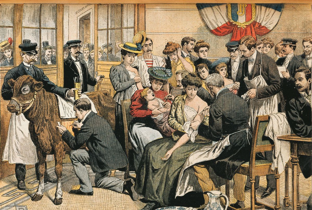 Free smallpox vaccination illustration from Petit Journal (1905), France 20th century. (DeAgostini/Getty Images)