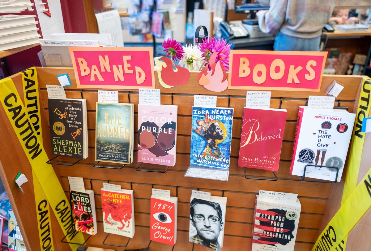 Display of banned books or censored books at Books Inc independent bookstore in Alameda, California, October 16, 2021. (Smith Collection/Gado/Getty Images)