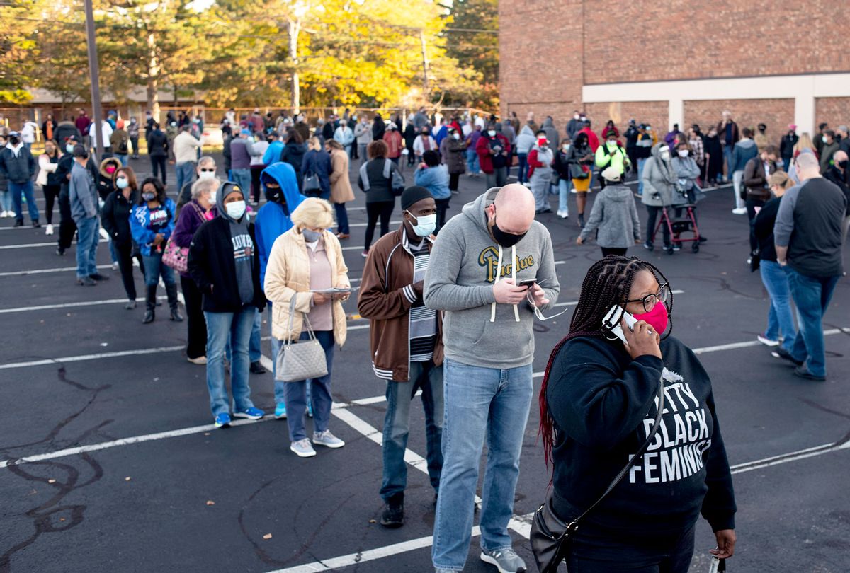 Early voters line up outside of the Franklin County Board of Elections Office on October 6, 2020 in Columbus, Ohio. Ohio allows early voting 28 days before the election which occurs on November 3rd of this year. (Ty Wright/Getty Images)