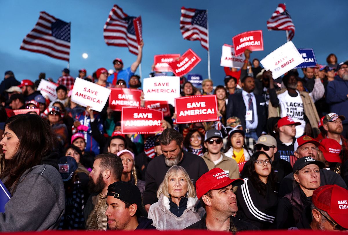 Supporters gather at a rally by former President Donald Trump at the Canyon Moon Ranch festival grounds on January 15, 2022 in Florence, Arizona. The rally marks Trump's first of the midterm election year with races for both the U.S. Senate and governor in Arizona this year. (Mario Tama/Getty Images)