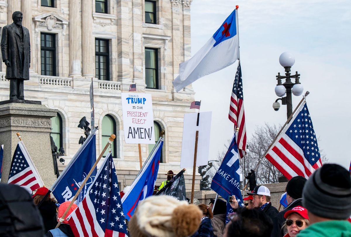 Donald Trump supporters gathered to protest against the certification of Joe Biden as the winner of the presidential election, State capitol, St. Paul, Minnesota. (Michael Siluk/Education Images/Universal Images Group via Getty Images)