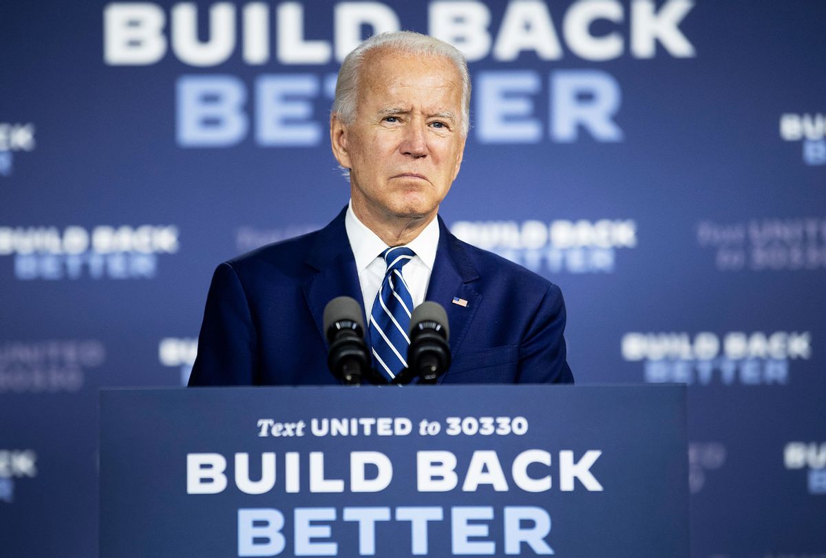 US Democratic presidential candidate Joe Biden speaks about on the third plank of his Build Back Better economic recovery plan for working families, on July 21, 2020, in New Castle, Delaware. (BRENDAN SMIALOWSKI/AFP via Getty Images)