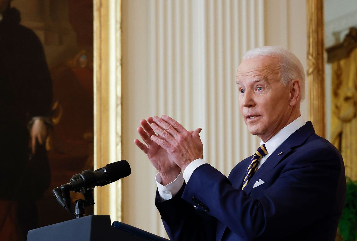 U.S. President Joe Biden answers questions during a news conference in the East Room of the White House on January 19, 2022 in Washington, DC. (Chip Somodevilla/Getty Images)