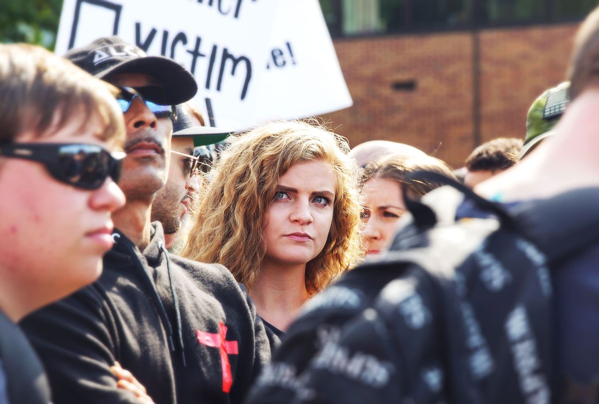 Kaitlin Bennett's Open Carry Rally was halted and ultimately diverted after left wing protesters blocked their path.Kaitlin Bennett, a former student of Kent State University, lead an open carry protest on her former campus. The Three Precenters came in as bodyguards for Bennett and her group Liberty Hangout. On September 29, 2018 in Kent, Ohio, USA. (Shay Horse/NurPhoto via Getty Images)