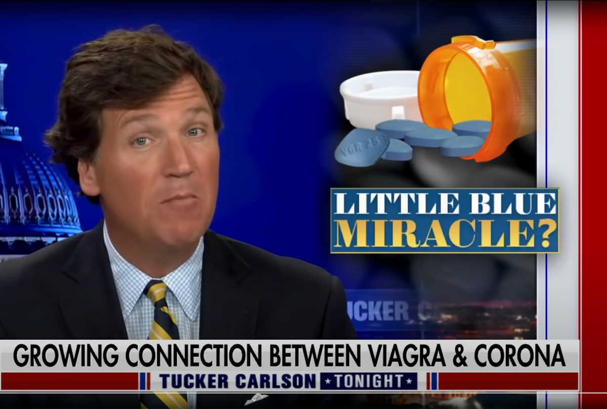 Fox News host Tucker Carlson during a segment extolling the virtues of Viagara as a COVID-19 treatment. (Fox News/Screenshot)
