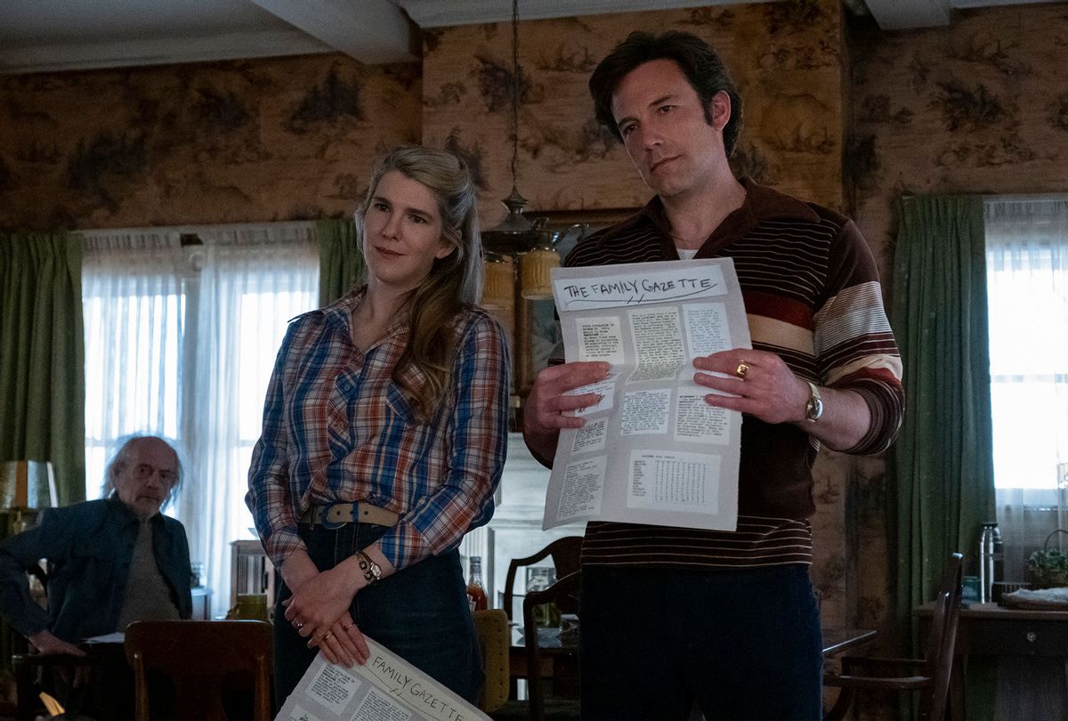 Lily Rabe (left) and Ben Affleck (right) in "The Tender Bar" (Claire Folger/Amazon Content Services LLC)
