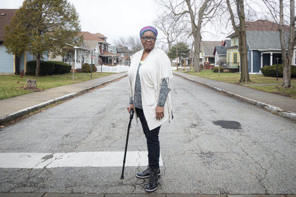 Paula Brooks, a resident of the Ransom Place neighborhood in Indianapolis, is affected by traffic pollution from a nearby highway. (Faith Blackwell / Undark)