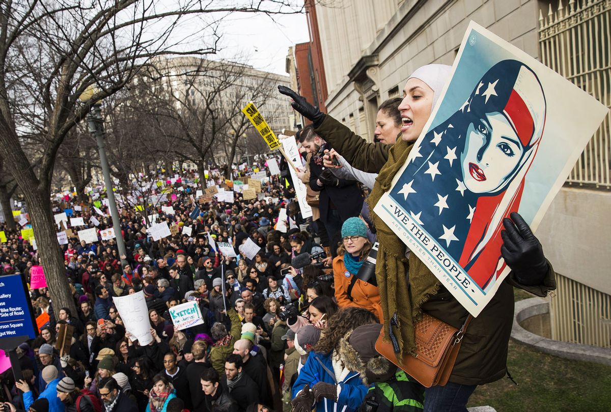 Thousands of people gather at the White House to protest President Donald Trumps ban on people from seven Muslim majority countries entering the United States in Washington, USA on January 29, 2017. (Samuel Corum/Anadolu Agency/Getty Images)