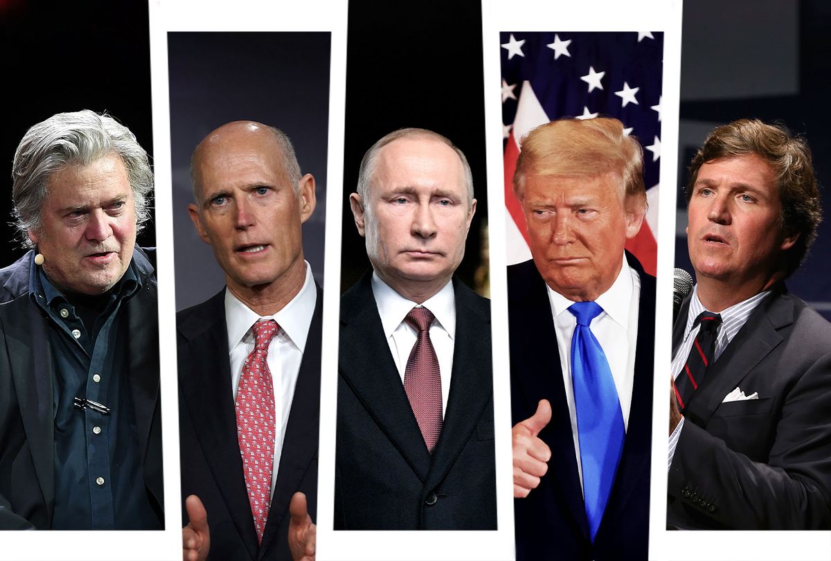 Steve Bannon, Rick Scott, Vladimir Putin, Donald Trump and Tucker Carlson (Photo illustration by Salon/Getty Images)