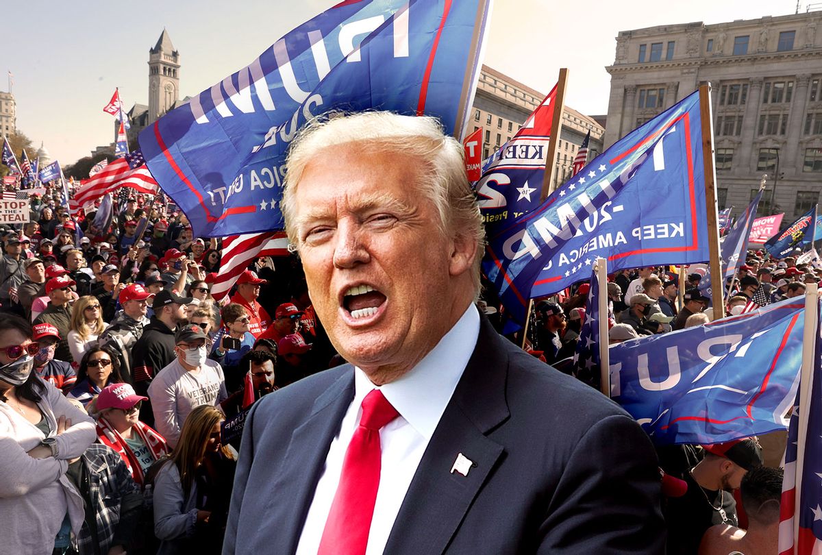 Donald Trump | People participate in the “Million MAGA March” from Freedom Plaza to the Supreme Court, on November 14, 2020 in Washington, DC. (Photo illustration by Salon/Getty Images)