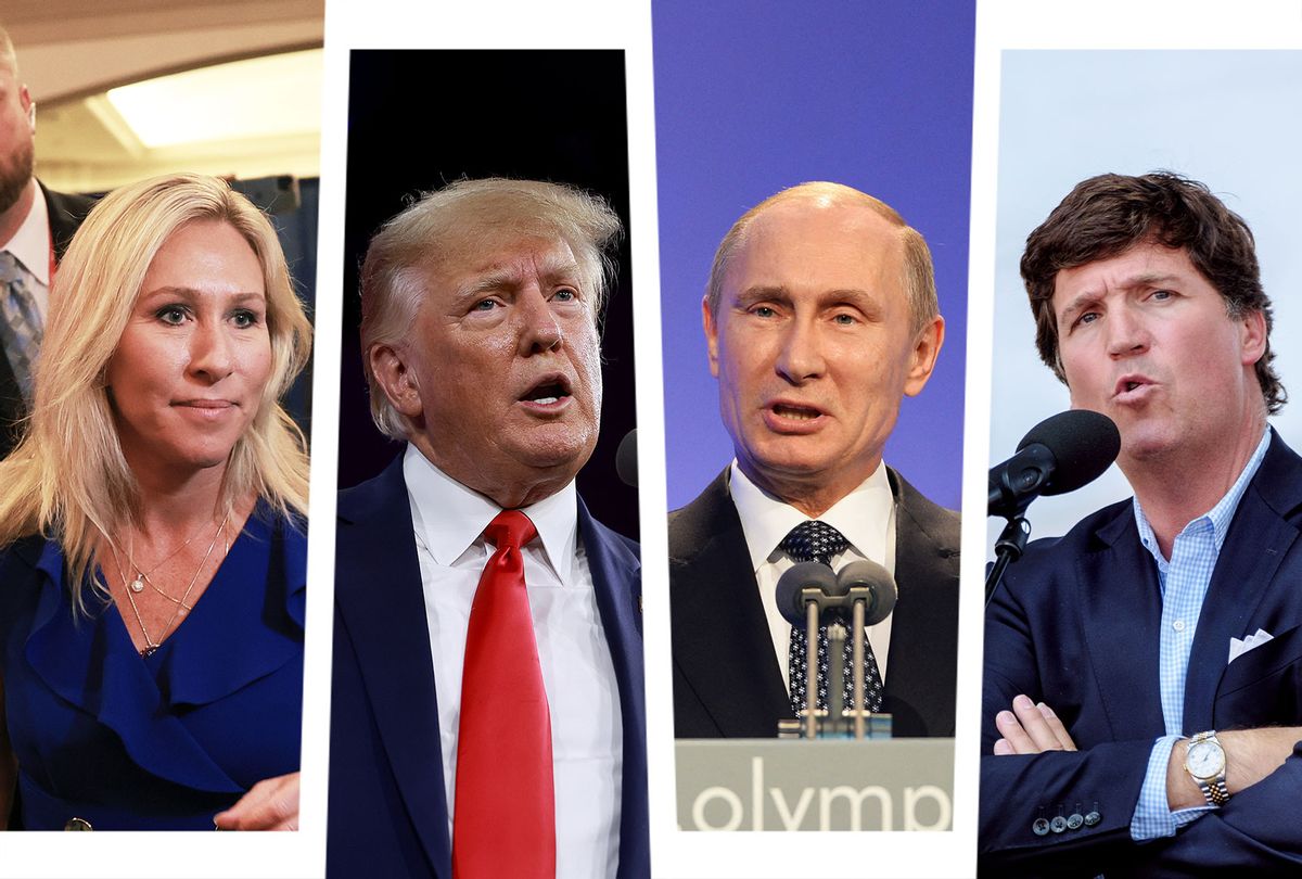 Marjorie Taylor Greene, Donald Trump, Vladimir Putin and Tucker Carlson (Photo illustration by Salon/Getty Images)