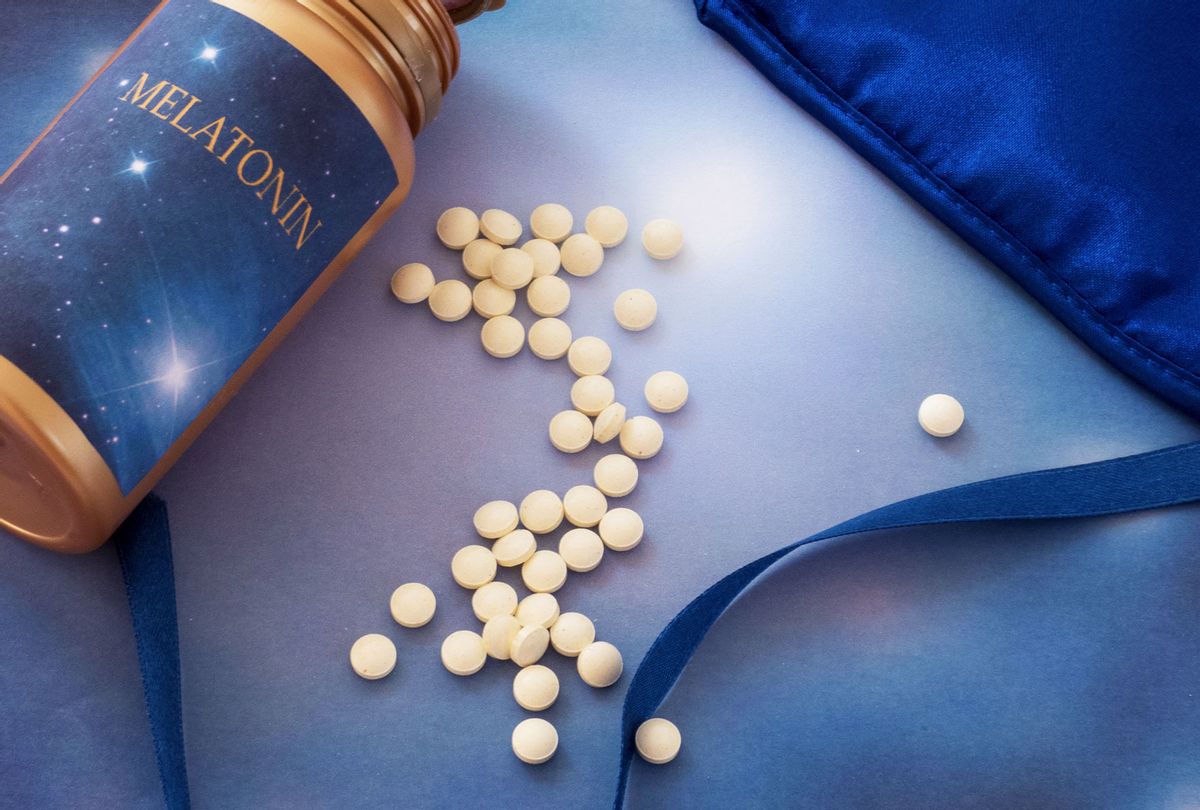 Melatonin supplements and sleep mask (Getty Images/lanasphotos)
