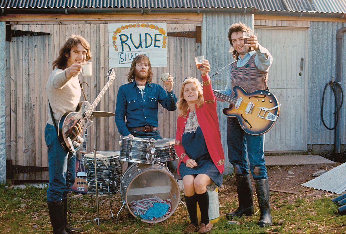 The band outside Rude Studio, Scotland, summer 1971. (© 1971 Paul McCartney / Photographer: Linda McCartney)