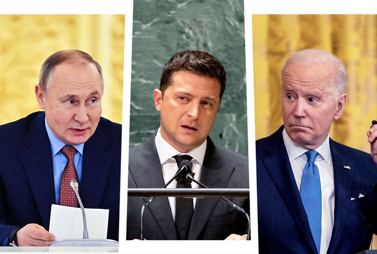 Vladimir Putin, Volodymyr Zelenskyy and Joe Biden (Photo illustration by Salon/Getty Images)