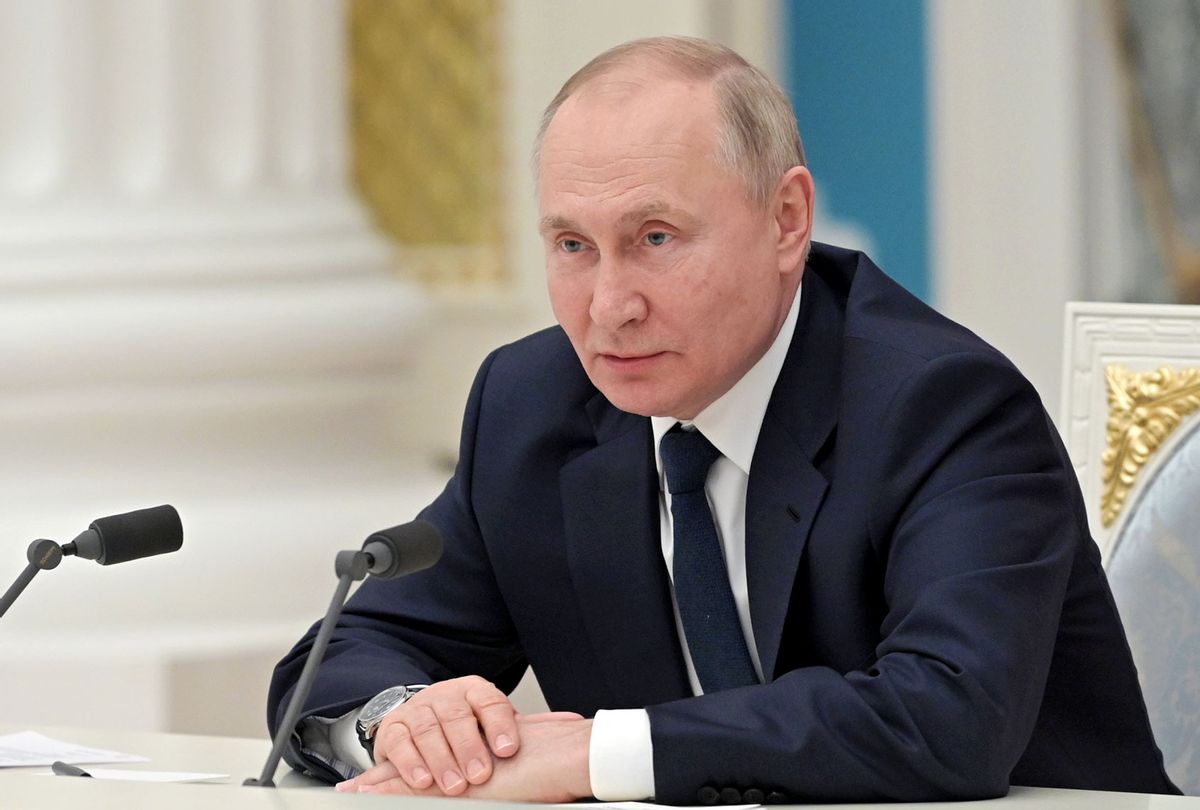 Russia's President Vladimir Putin is seen during a meeting with members of Russian business community in the Moscow Kremlin. (Alexei Nikolsky\TASS via Getty Images)