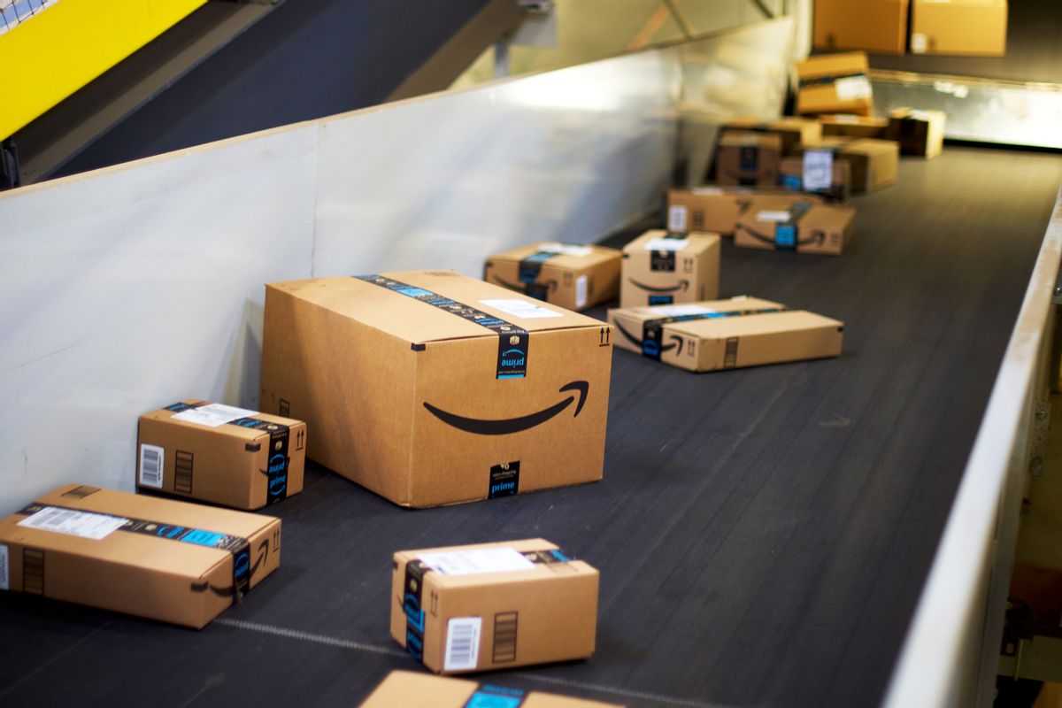 Boxes travel on conveyor belts at the Amazon Fulfillment Center on August 1, 2017 in Robbinsville, New Jersey. (Mark Makela/Getty Images)