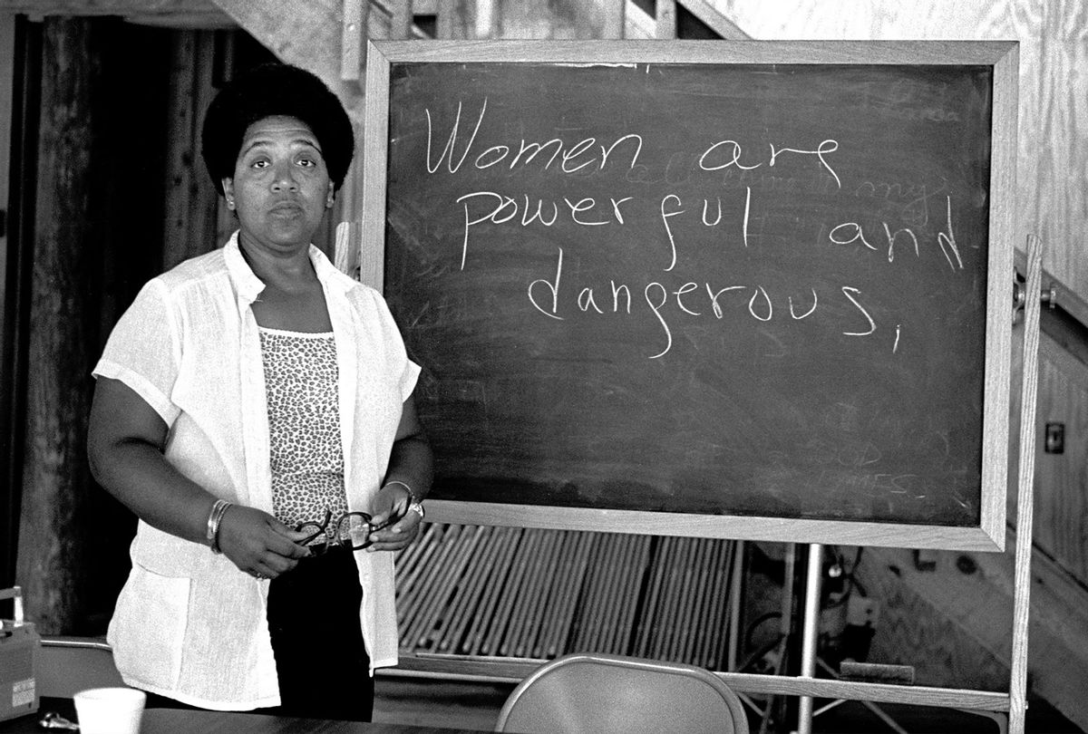 Audre Lorde lectures students at the Atlantic Center for the Arts in New Smyrna Beach, Florida in 1983. (Robert Alexander/Archive Photos/Getty Images)