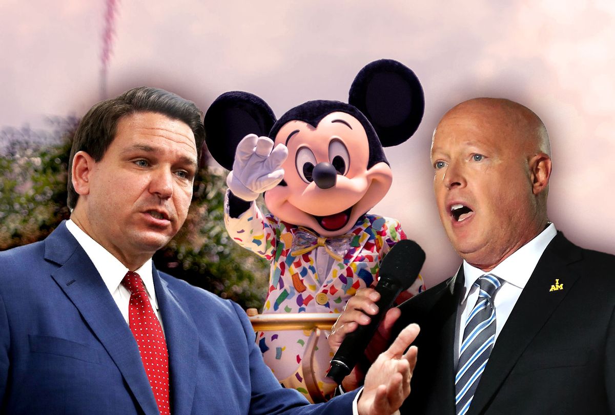 Florida governor Ron DeSantis and Disney CEO Bob Chapek (Photo illustration by Salon/Getty Images)