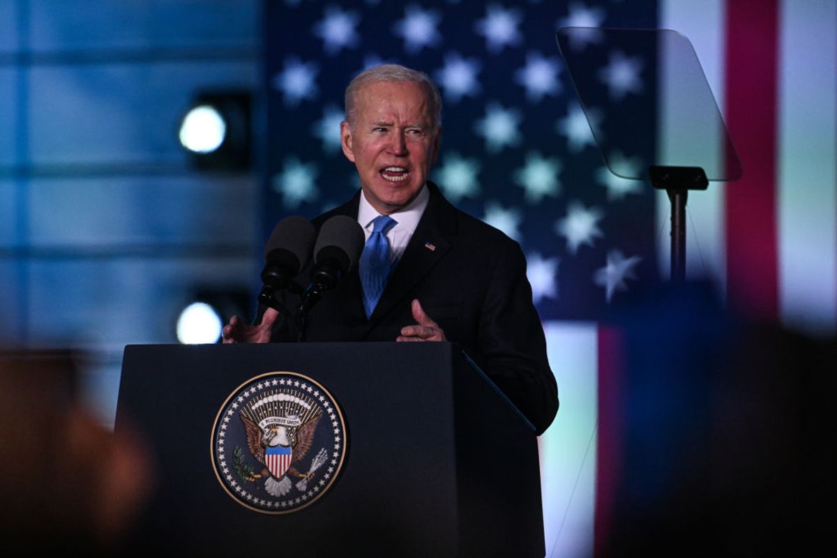 President Biden delivers a speech at the Royal Castle on March 26, in Warsaw, Poland. (Omar Marques/Getty Images)