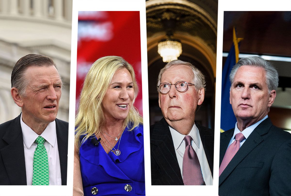 Paul Gosar, Marjorie Taylor Greene, Mitch McConnell and Kevin McCarthy (Photo illustration by Salon/Getty Images)