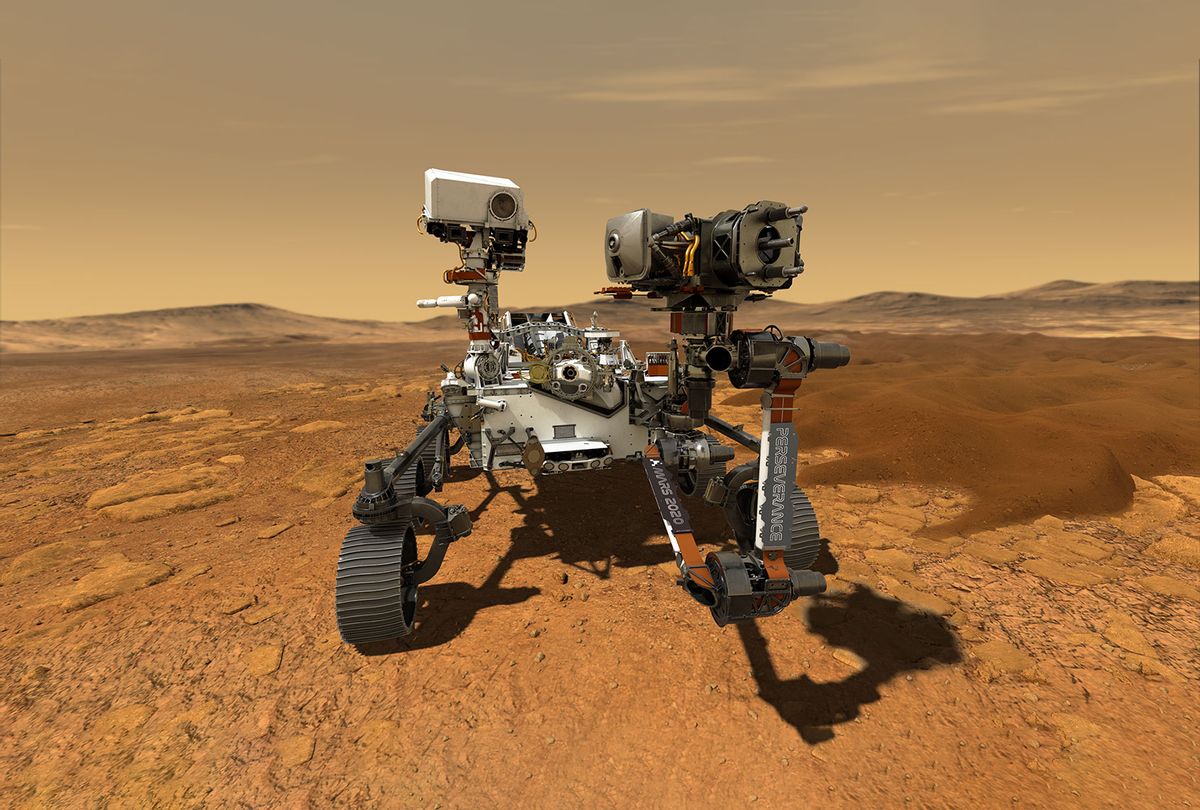 This illustration depicts NASA's Perseverance rover operating on the surface of Mars. Perseverance will land at the Red Planet's Jezero Crater (NASA/JPL-Caltech)