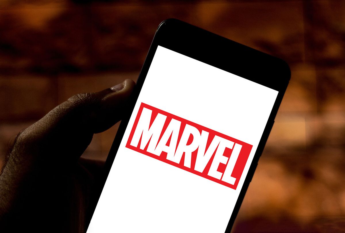In this photo illustration, a Marvel logo seen displayed on a smartphone. (Photo Illustration by Rafael Henrique/SOPA Images/LightRocket via Getty Images)