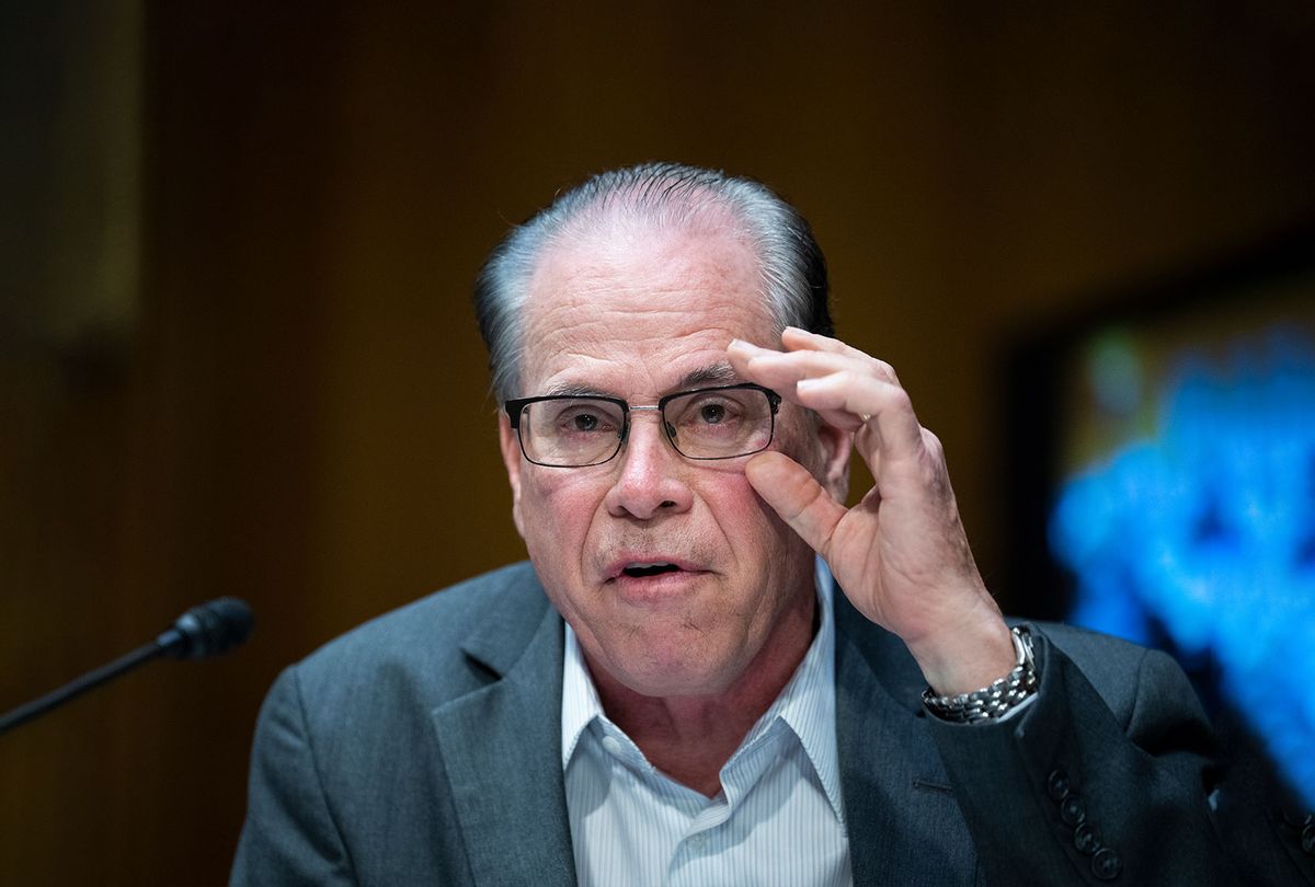 Sen. Mike Braun, R-Ind., attends the Senate Health, Education, Labor and Pensions Committee markup on the PREVENT Pandemics Act in Dirksen Building on Tuesday, March 15, 2022. (Tom Williams/CQ-Roll Call, Inc via Getty Images)