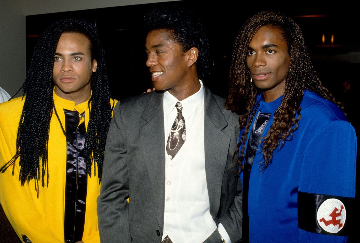 Duo Milli Vanilli – Rob Pilatus and Fab Morvan – with Jermaine Jackson in Los Angeles, circa 1989 (Lester Cohen/Getty Images)