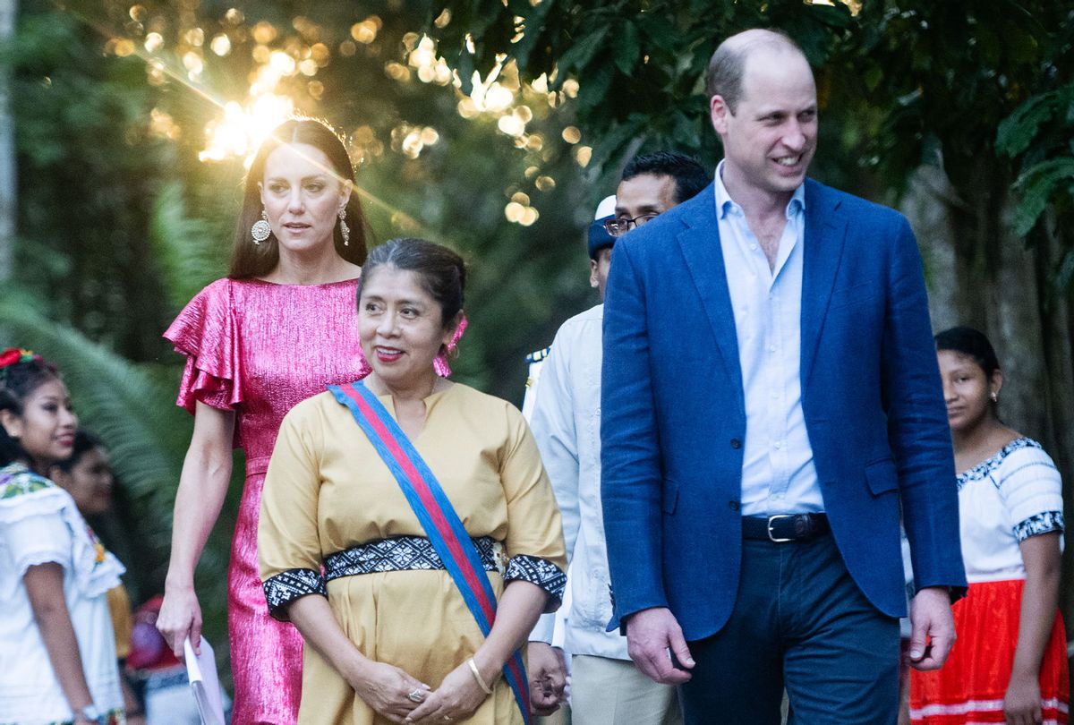 Prince William, Duke of Cambridge and Catherine, Duchess of Cambridge attend a special reception hosted by the Governor General of Belize in celebration of Her Majesty The Queen’s Platinum Jubilee on March 21, 2022 in Cahal Pech, Belize. The event was held at the Mayan ruins at Cahal Pech, and celebrated the very best of Belizean culture. (Samir Hussein/WireImage/Getty Images)