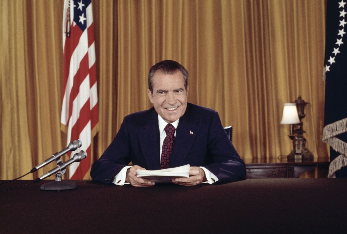 President Richard Nixon posing for a photo after addressing the nation on Watergate (Bettmann/Getty Images)